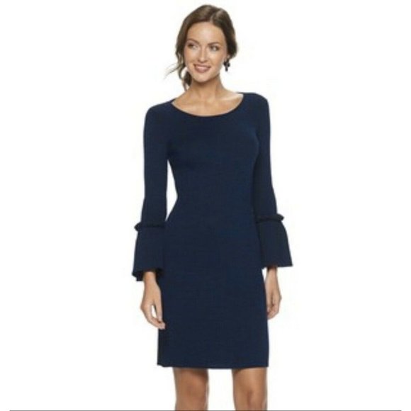 Nina Leonard Dresses & Skirts - 🎀 Nina Leonard Navy Bell Sleeve Sweater Dress